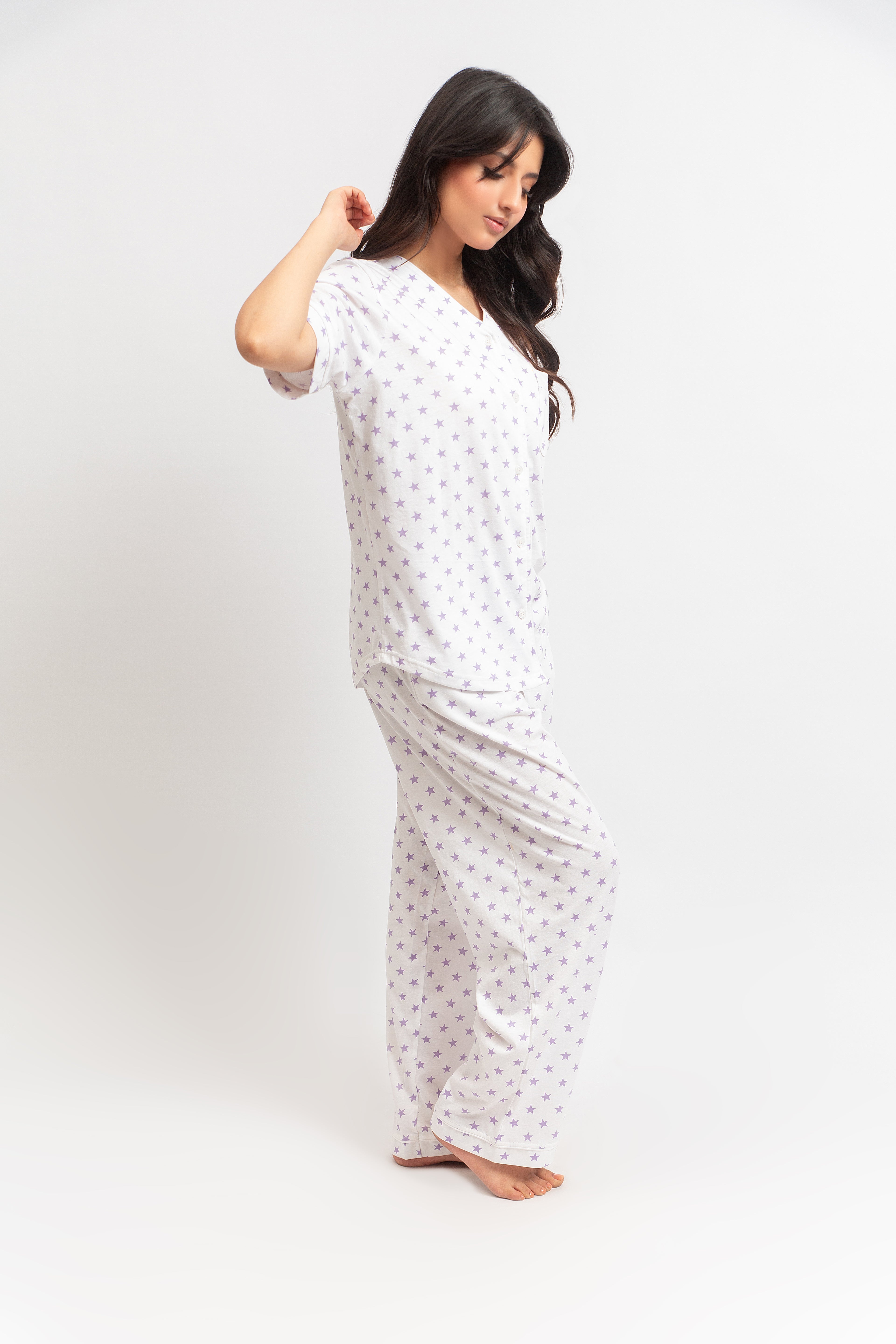 Front Open PJ Set - Lavender Stars